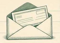 Illustrated pay envelope with a W-2 style slip